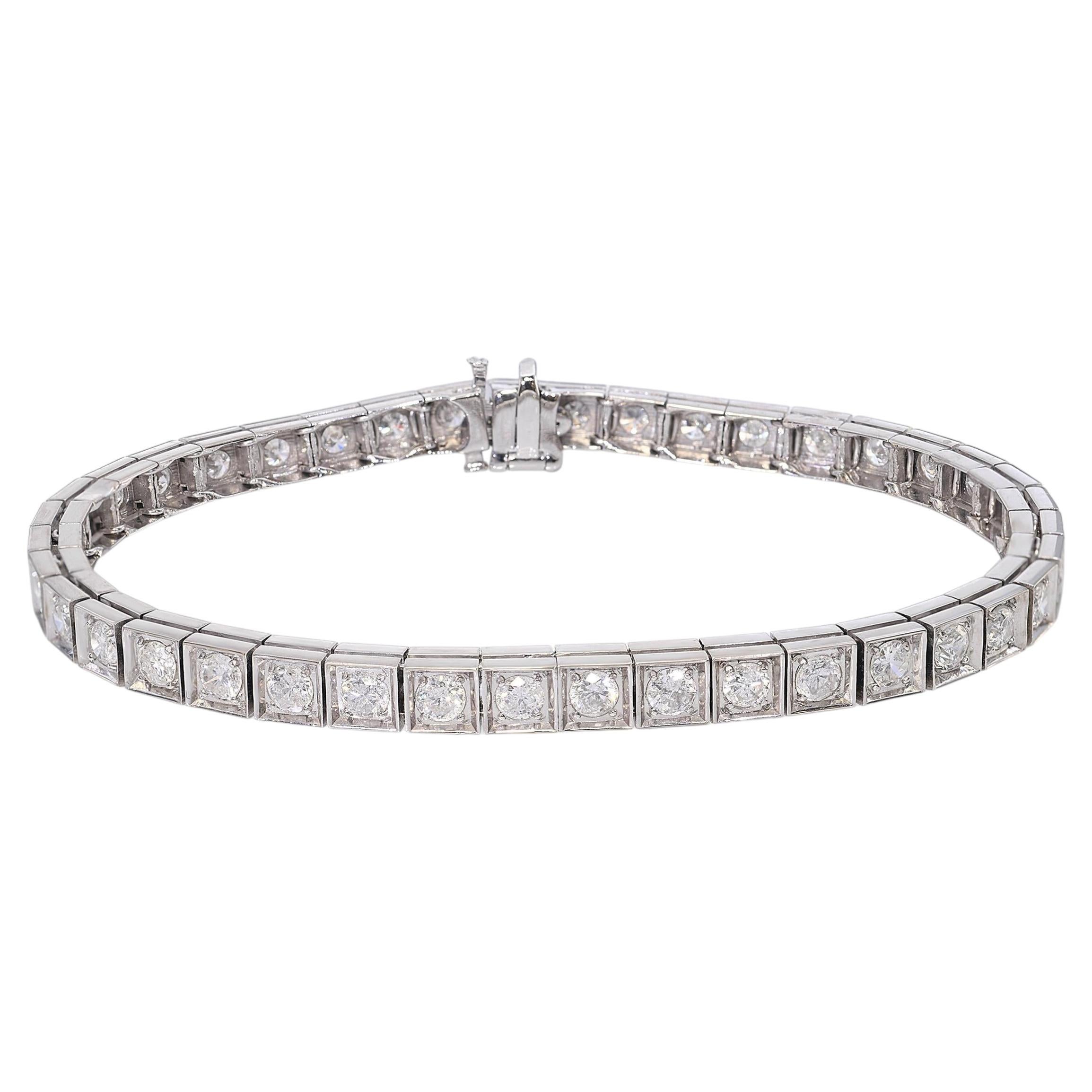 Vintage 14k White Gold 3.48ctw Diamond Line Bracelet