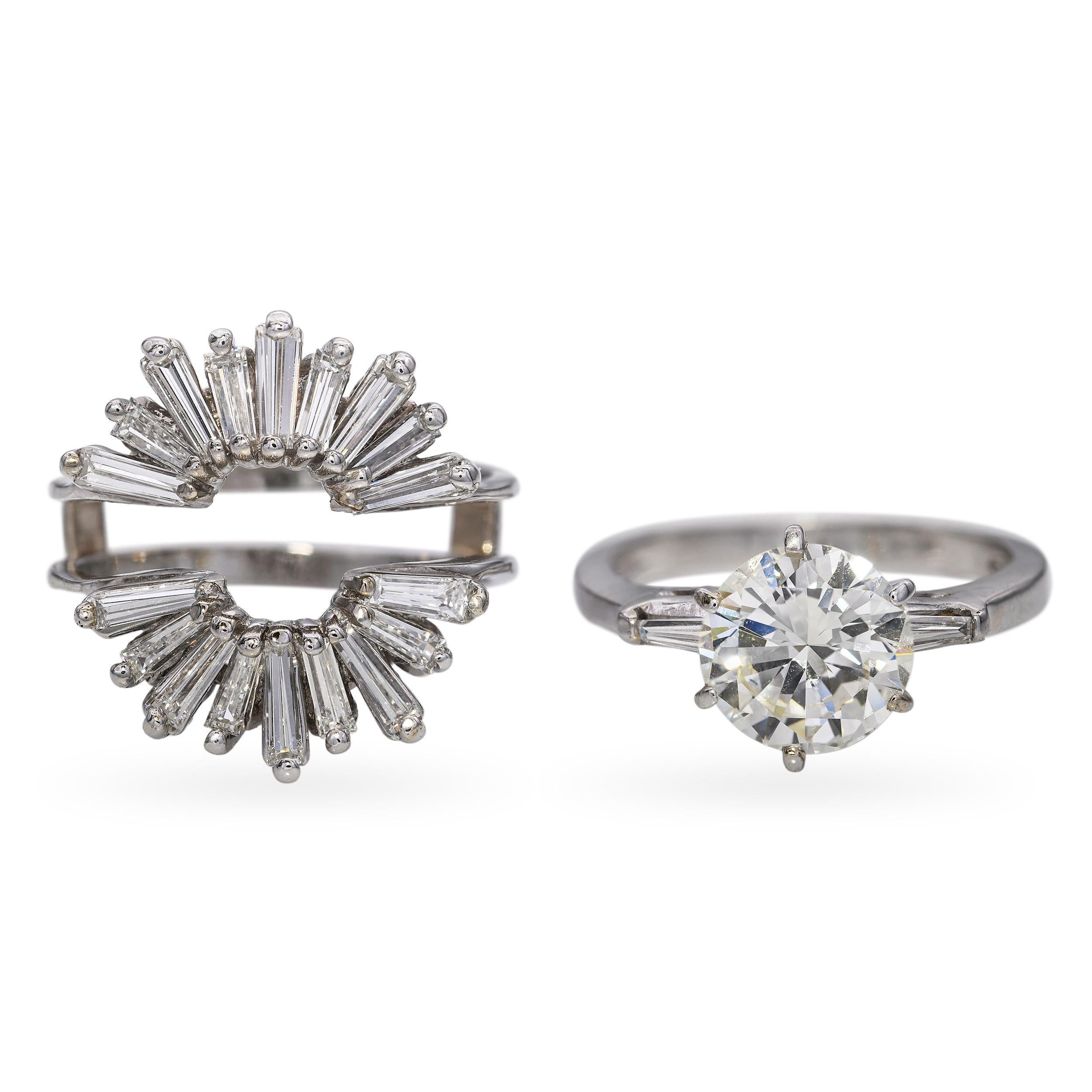 Anillo de compromiso de diamantes y chaqueta vintage de oro blanco de 14k de 3,51 qt en venta 1