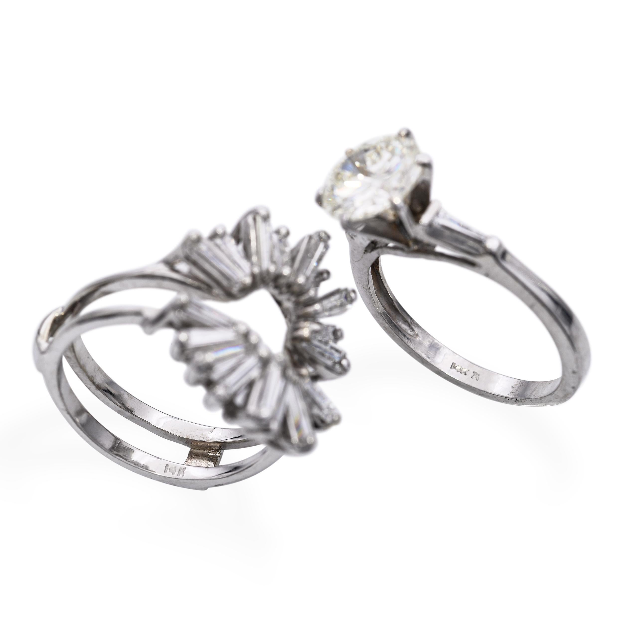 Anillo de compromiso de diamantes y chaqueta vintage de oro blanco de 14k de 3,51 qt en venta 2