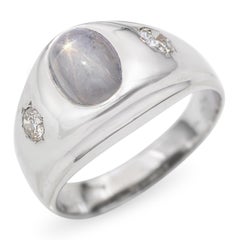 Vintage 14k White Gold 3.52ct Star Sapphire and 0.51tcw Diamond Men's Ring