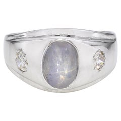 Vintage 14k White Gold 3.52ct Star Sapphire and 0.51tcw Diamond Men's Ring