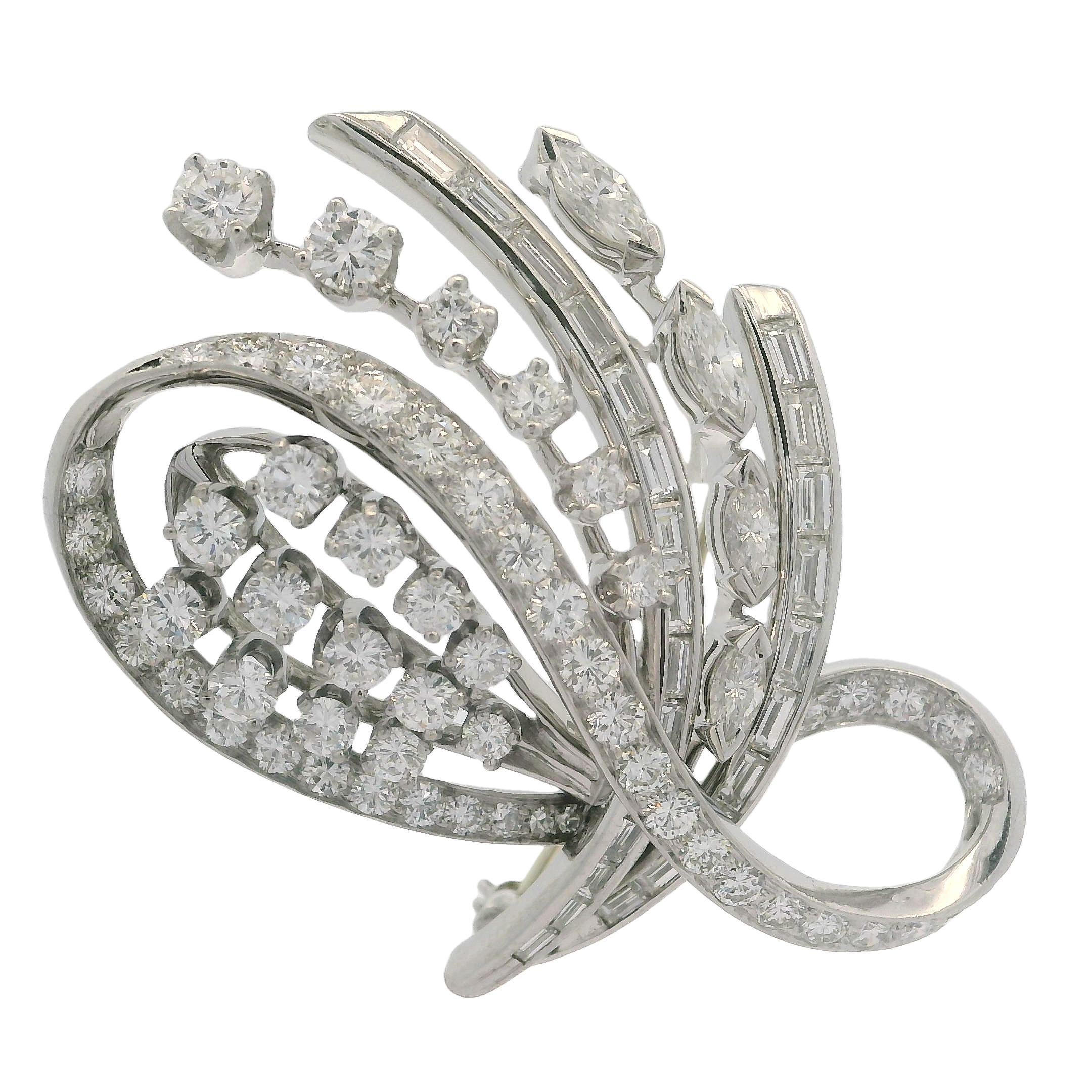 Women's Vintage 14k White Gold 3.75ctw High Quality Diamond Open Floral Pin Brooch For Sale