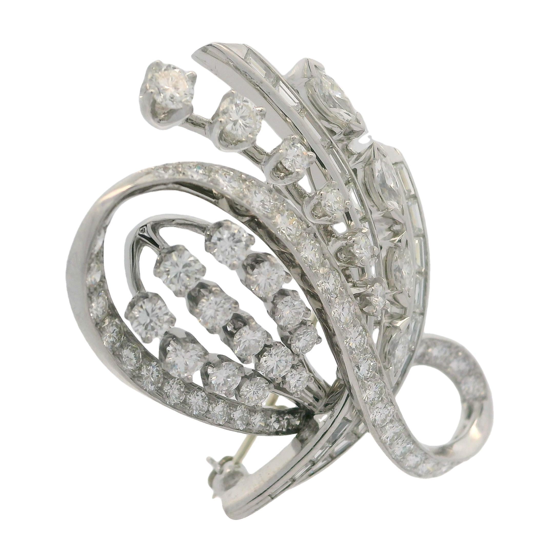 Vintage 14k White Gold 3.75ctw High Quality Diamond Open Floral Pin Brooch For Sale 1