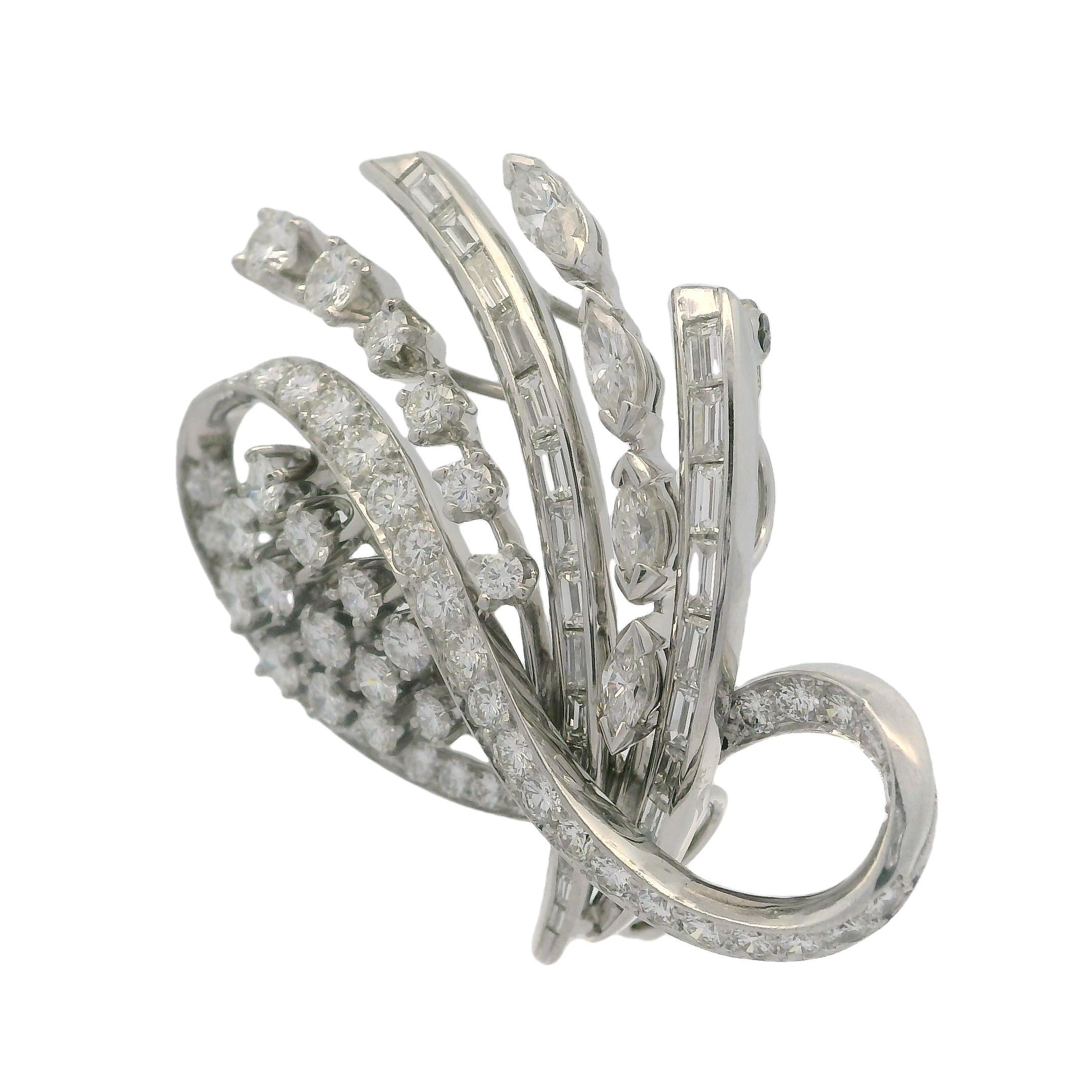 Vintage 14k White Gold 3.75ctw High Quality Diamond Open Floral Pin Brooch For Sale 2