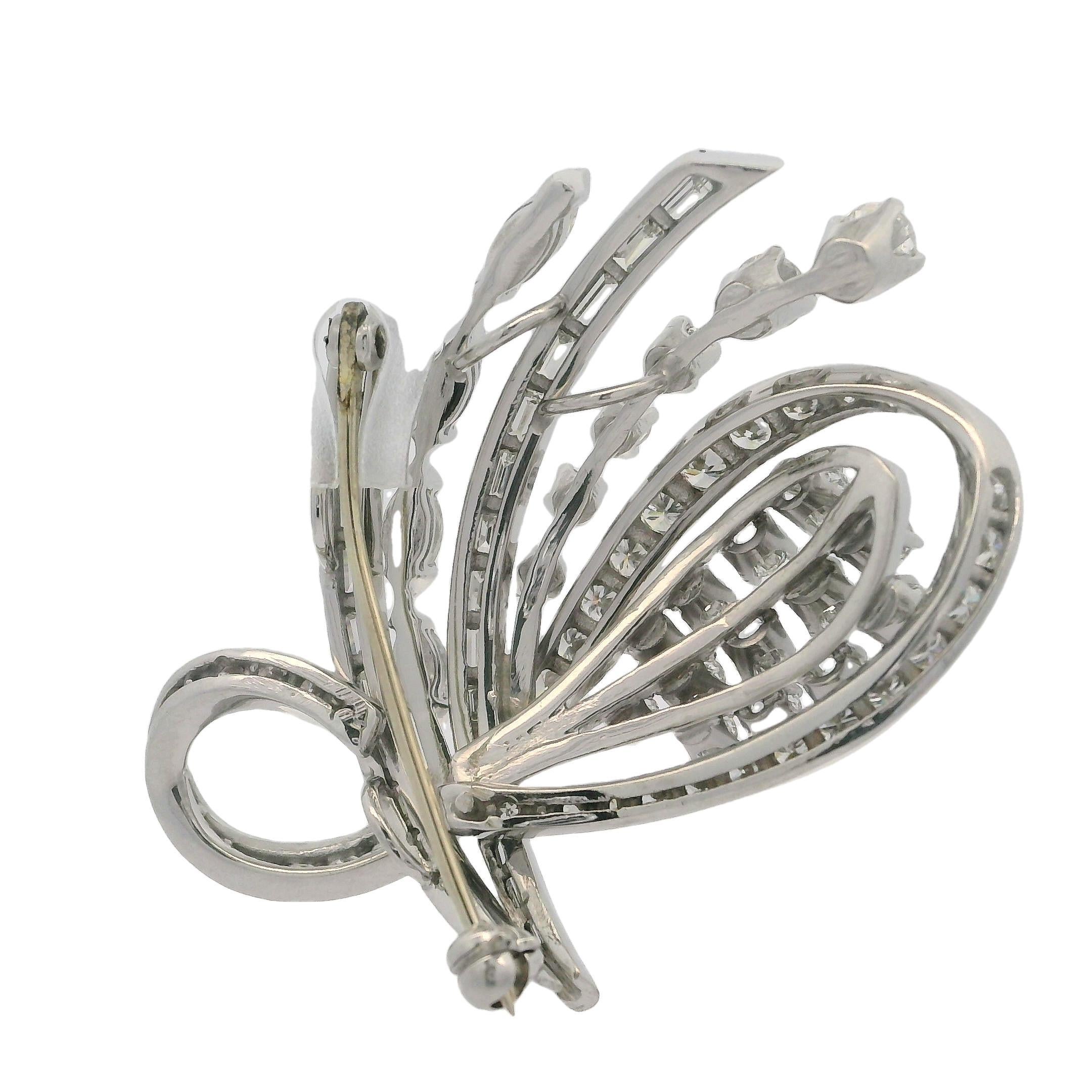 Vintage 14k White Gold 3.75ctw High Quality Diamond Open Floral Pin Brooch For Sale 3