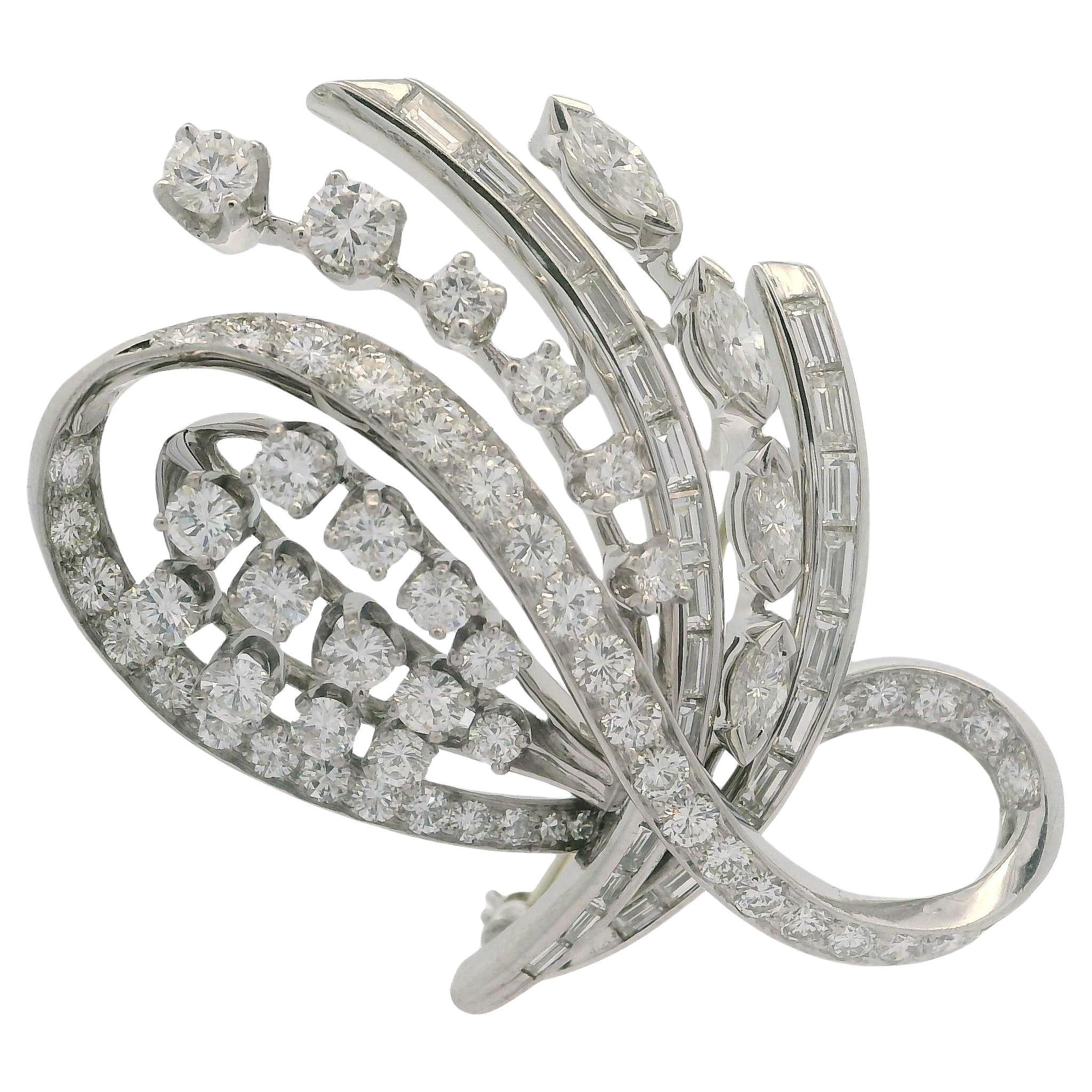 Vintage 14k White Gold 3.75ctw High Quality Diamond Open Floral Pin Brooch