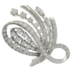 Vintage 14k White Gold 3.75ctw High Quality Diamond Open Floral Pin Brooch