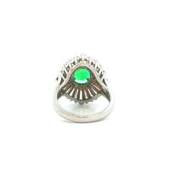 Vintage 14k White Gold 3.87ctw GIA Oval Emerald Baguette Ballerina Diamond Ring