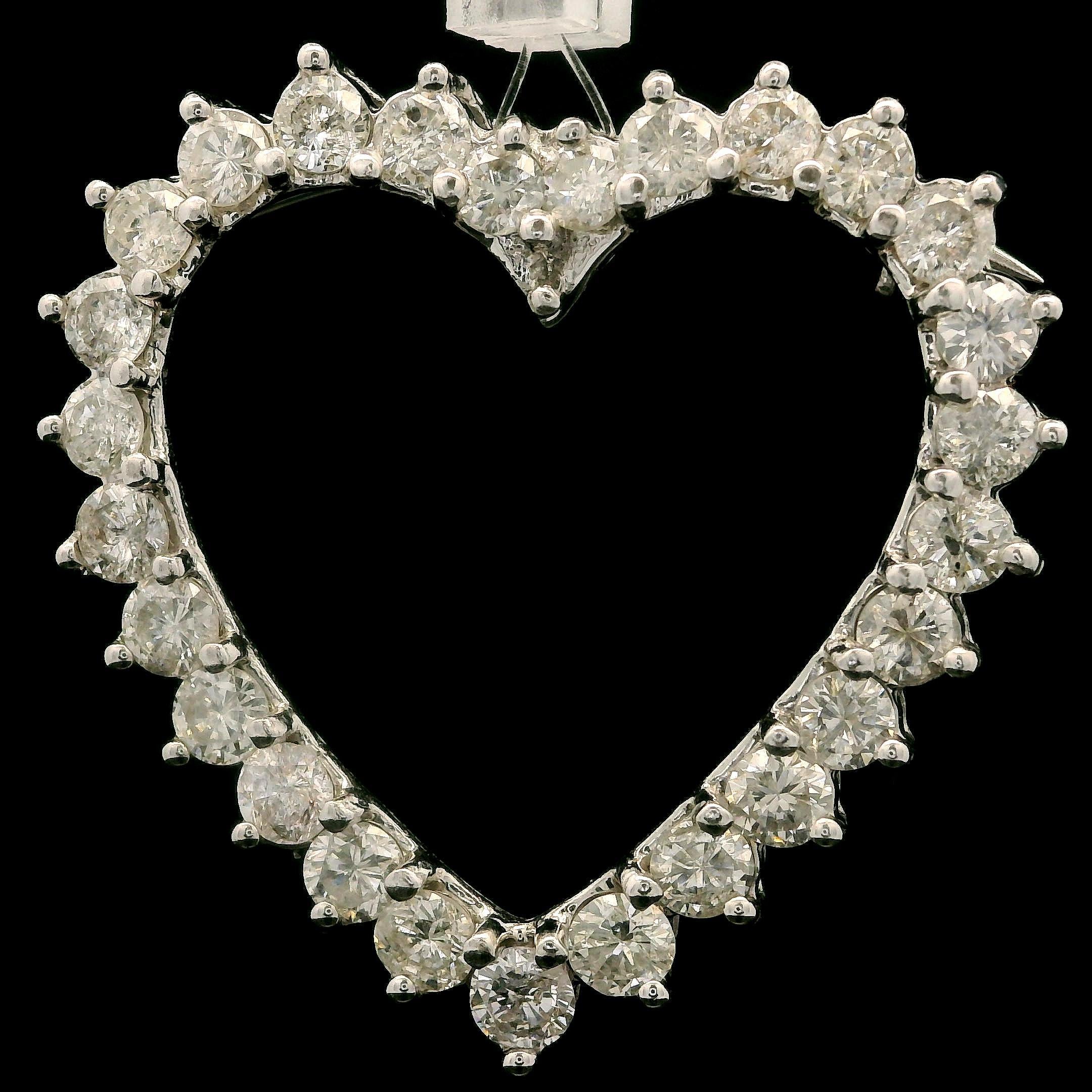 Vintage 14k White Gold 3ctw Large Diamond Open Heart Pin Brooch Pendant In Good Condition In Montclair, NJ