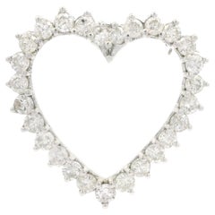 Vintage 14k White Gold 3ctw Large Diamond Open Heart Pin Brooch Pendant