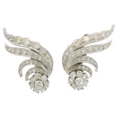 Vintage 14k White Gold 3tw Diamond Flames Scalloped Design Climber Earrings