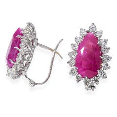 Vintage 14k White Gold 4.01tcw Ruby & 0.96tcw Diamond Halo Earrings