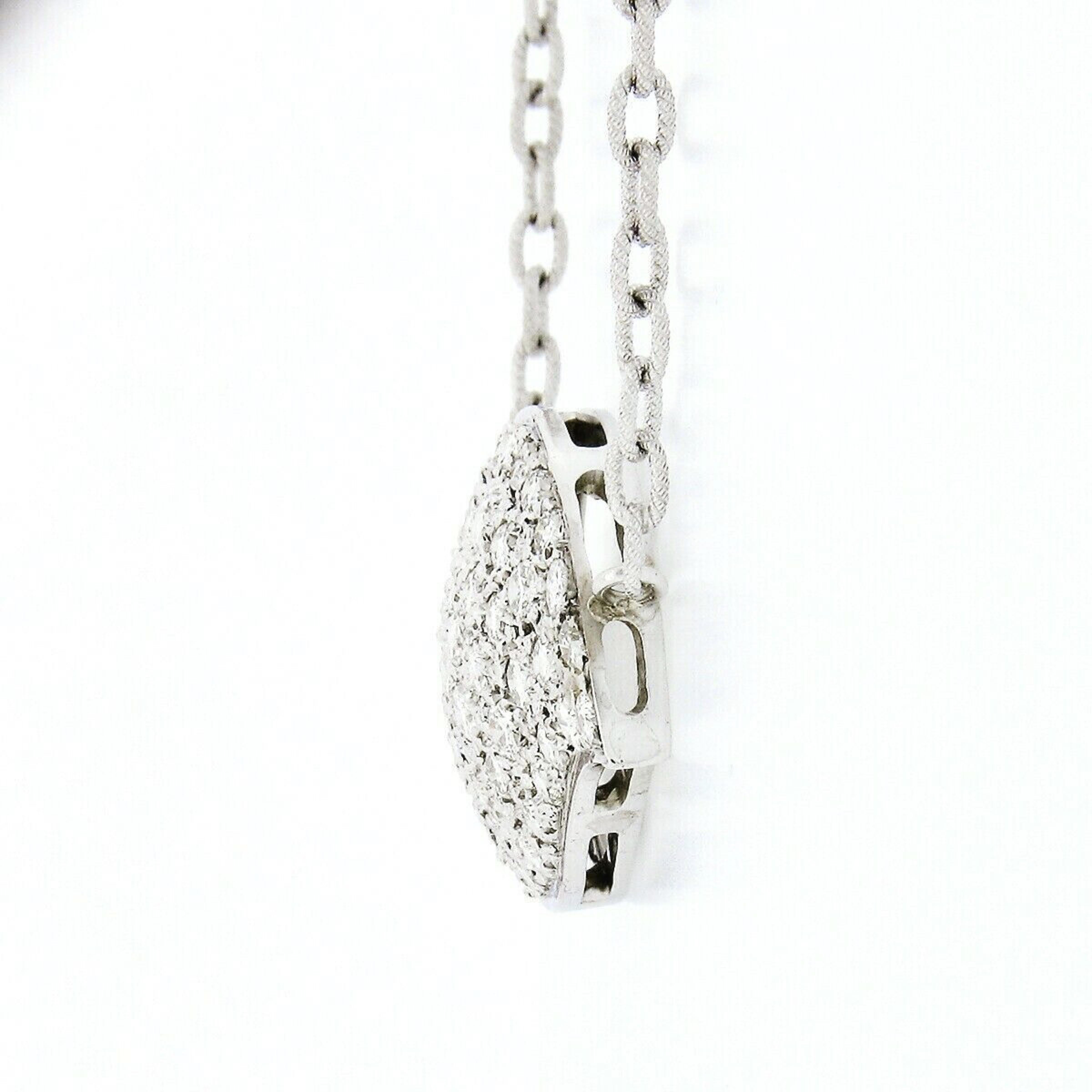 Women's Vintage 14K White Gold 4.25ctw Round Pave Diamond Cluster Large Pendant Necklace For Sale