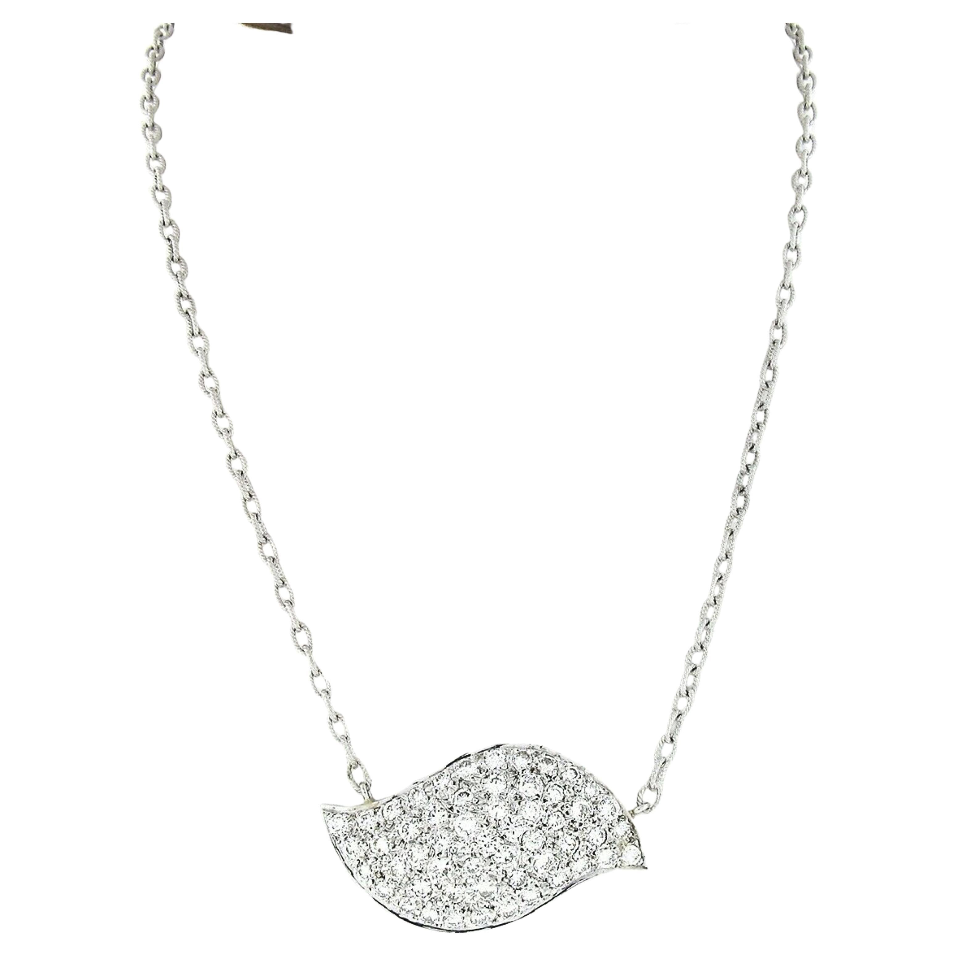 Vintage 14K White Gold 4.25ctw Round Pave Diamond Cluster Large Pendant Necklace For Sale