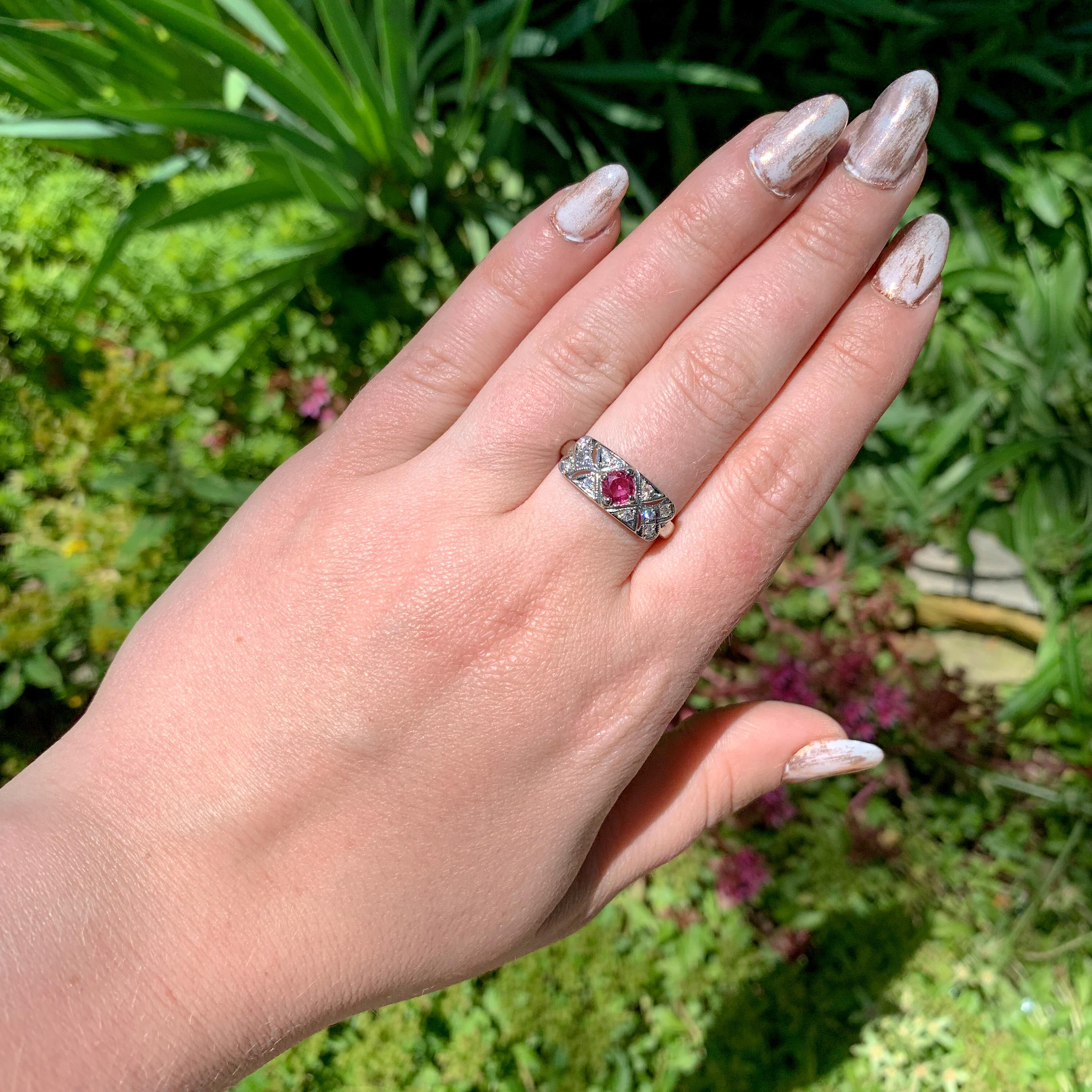 Vintage 14K White Gold .45ct Ruby and Diamond Band Ring For Sale 1