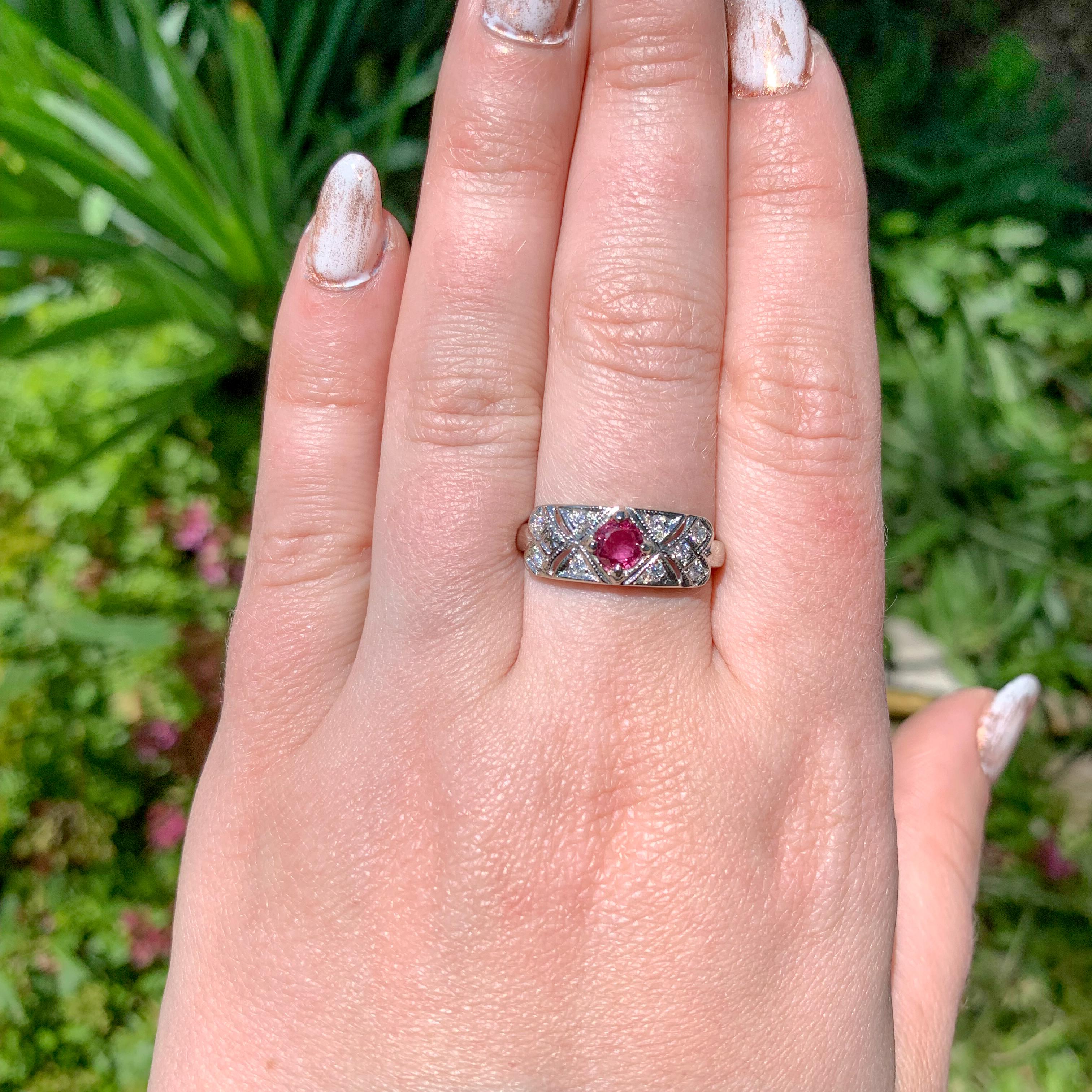 Vintage 14K White Gold .45ct Ruby and Diamond Band Ring For Sale 2