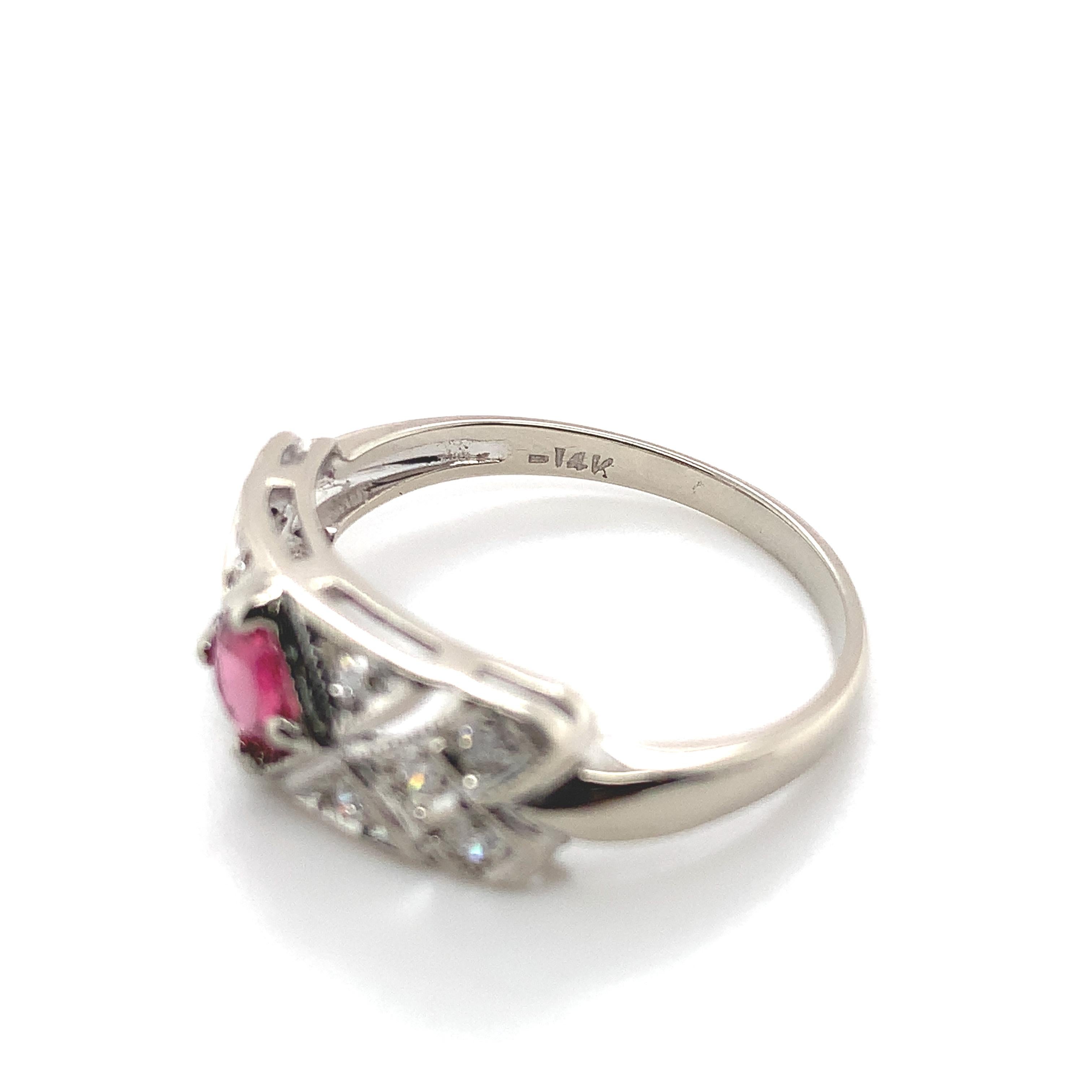 Vintage 14K White Gold .45ct Ruby and Diamond Band Ring For Sale 4