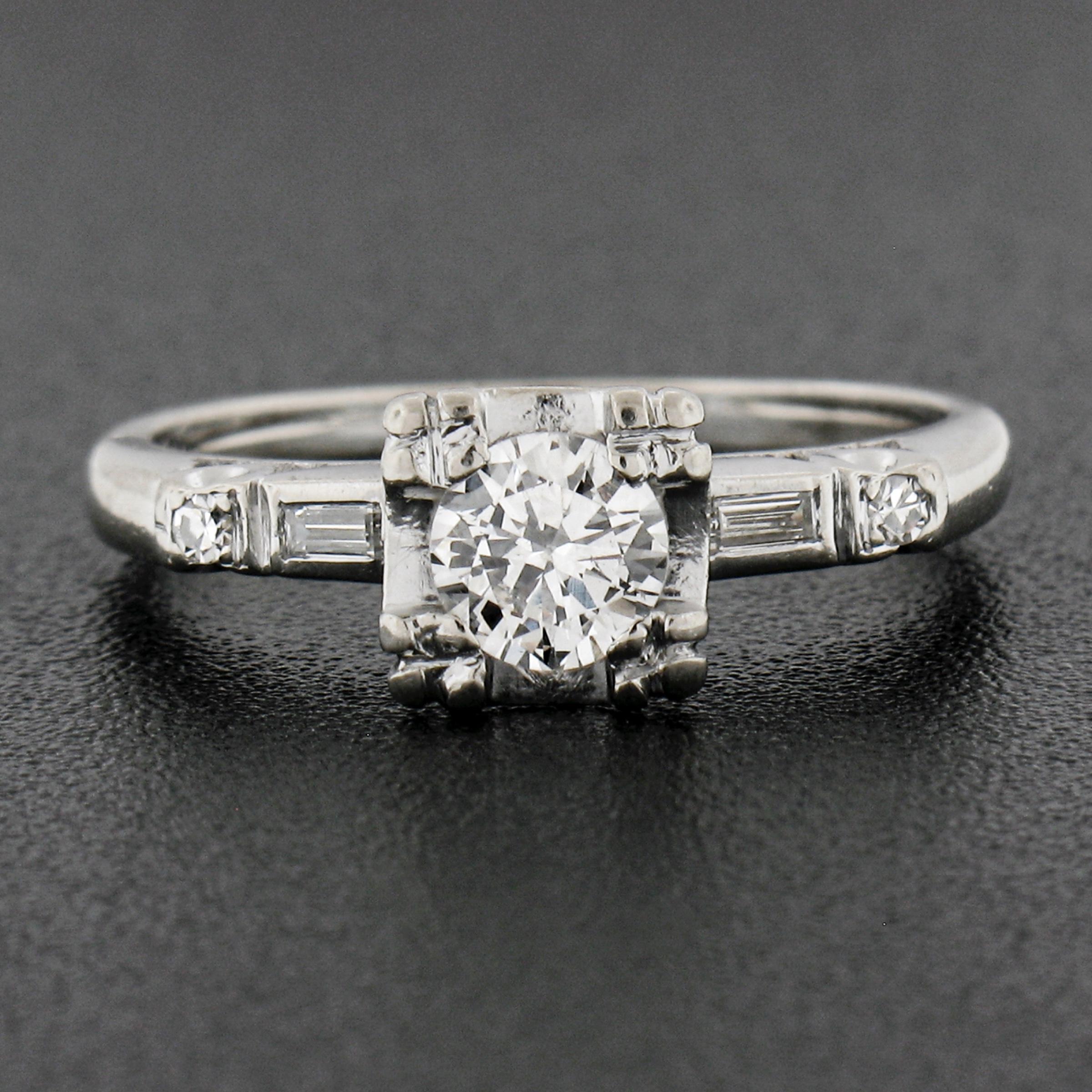 Round Cut Vintage 14k White Gold .45ctw Old Cut Diamond Solitaire Engagement Promise Ring For Sale