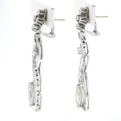 Vintage 14k White Gold 4ctw Marquise Diamond Long Infinity Drop Dangle Earrings