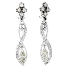 Retro 14k White Gold 4ctw Marquise Diamond Long Infinity Drop Dangle Earrings