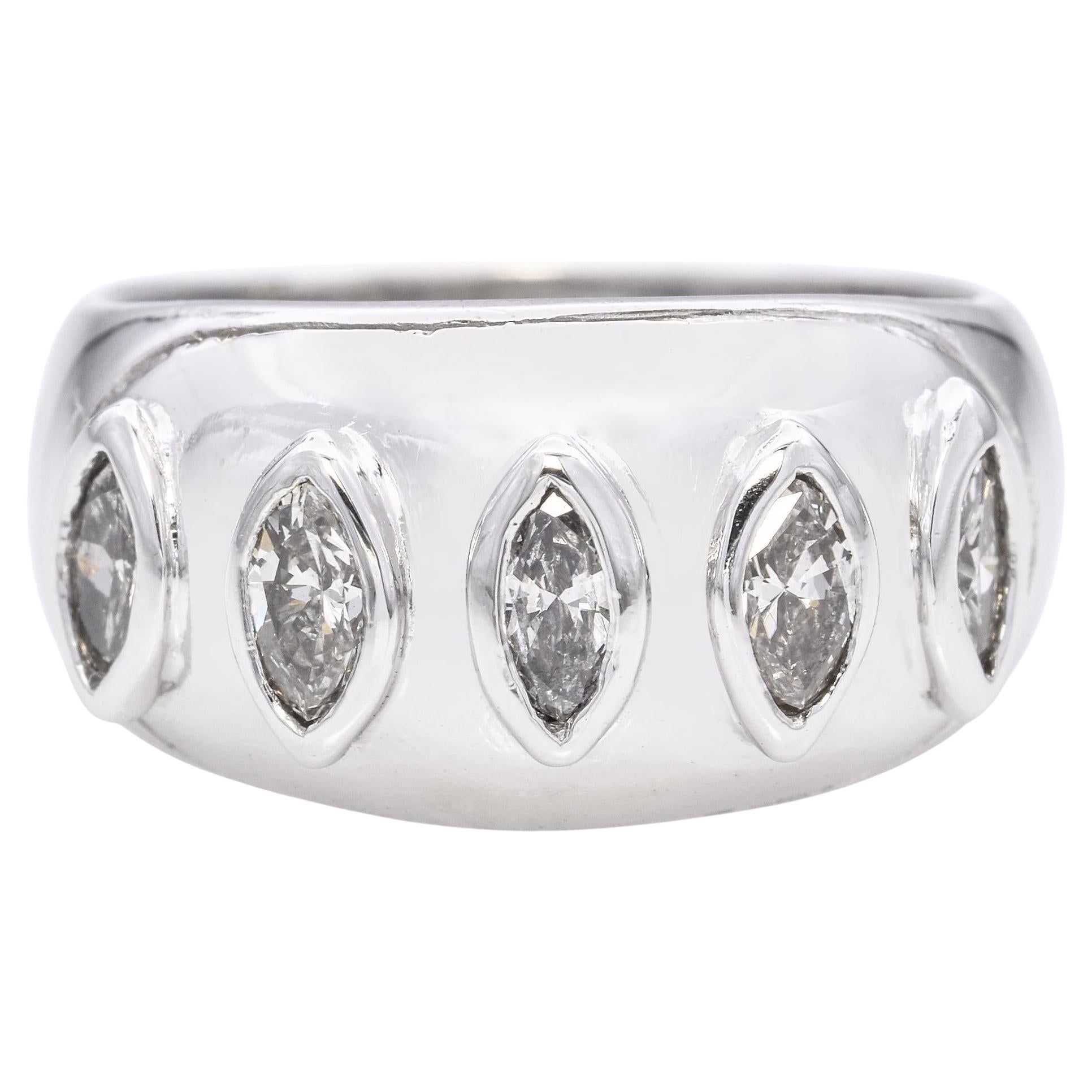 Vintage 14k White Gold 5-Stone Marquise Diamond Ring