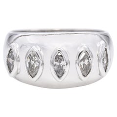Anello vintage con 5 pietre e diamanti marquise in oro bianco 14k