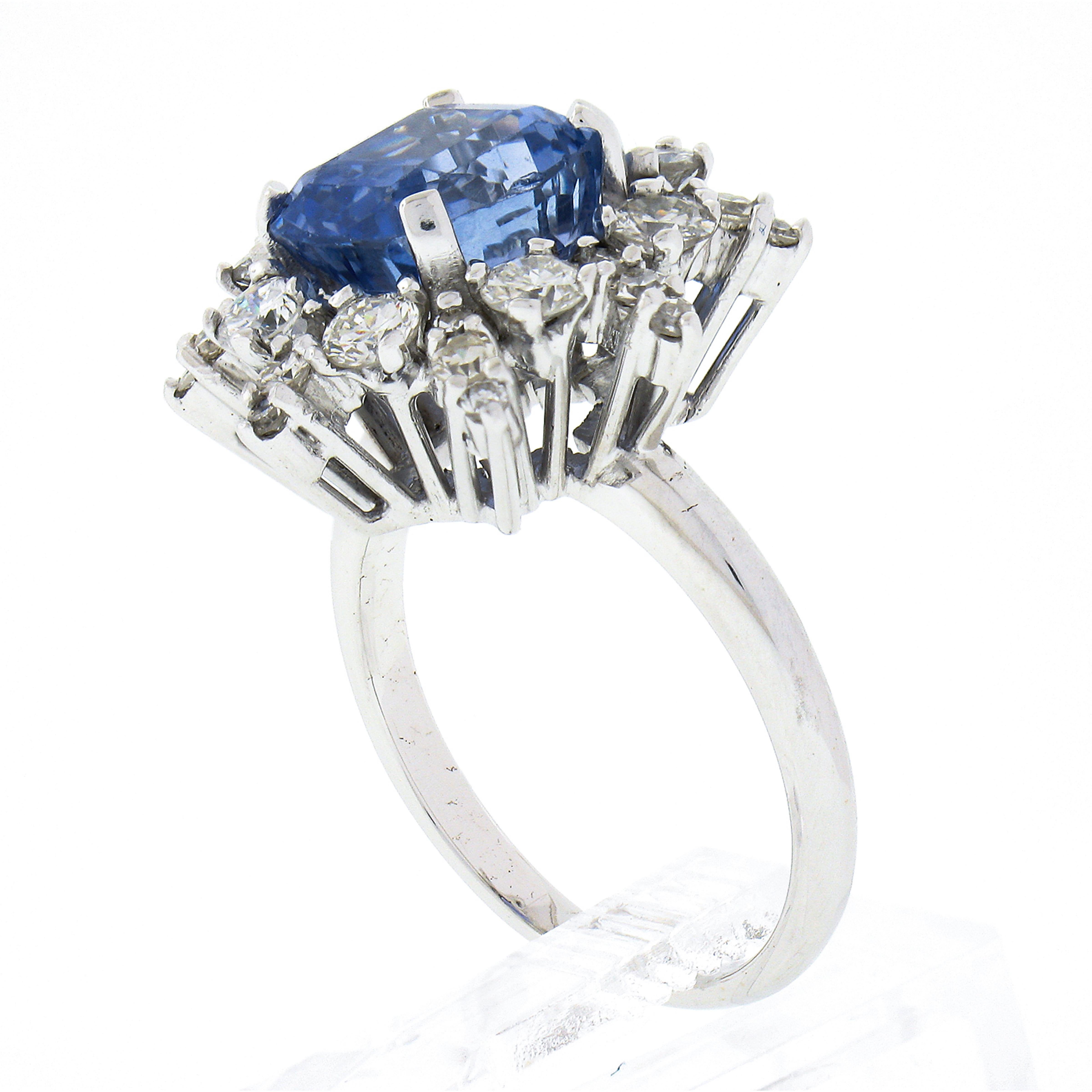 Vintage 14k White Gold 5.53ctw GIA No Heat Cushion Sapphire W/ Diamond Halo Ring 1