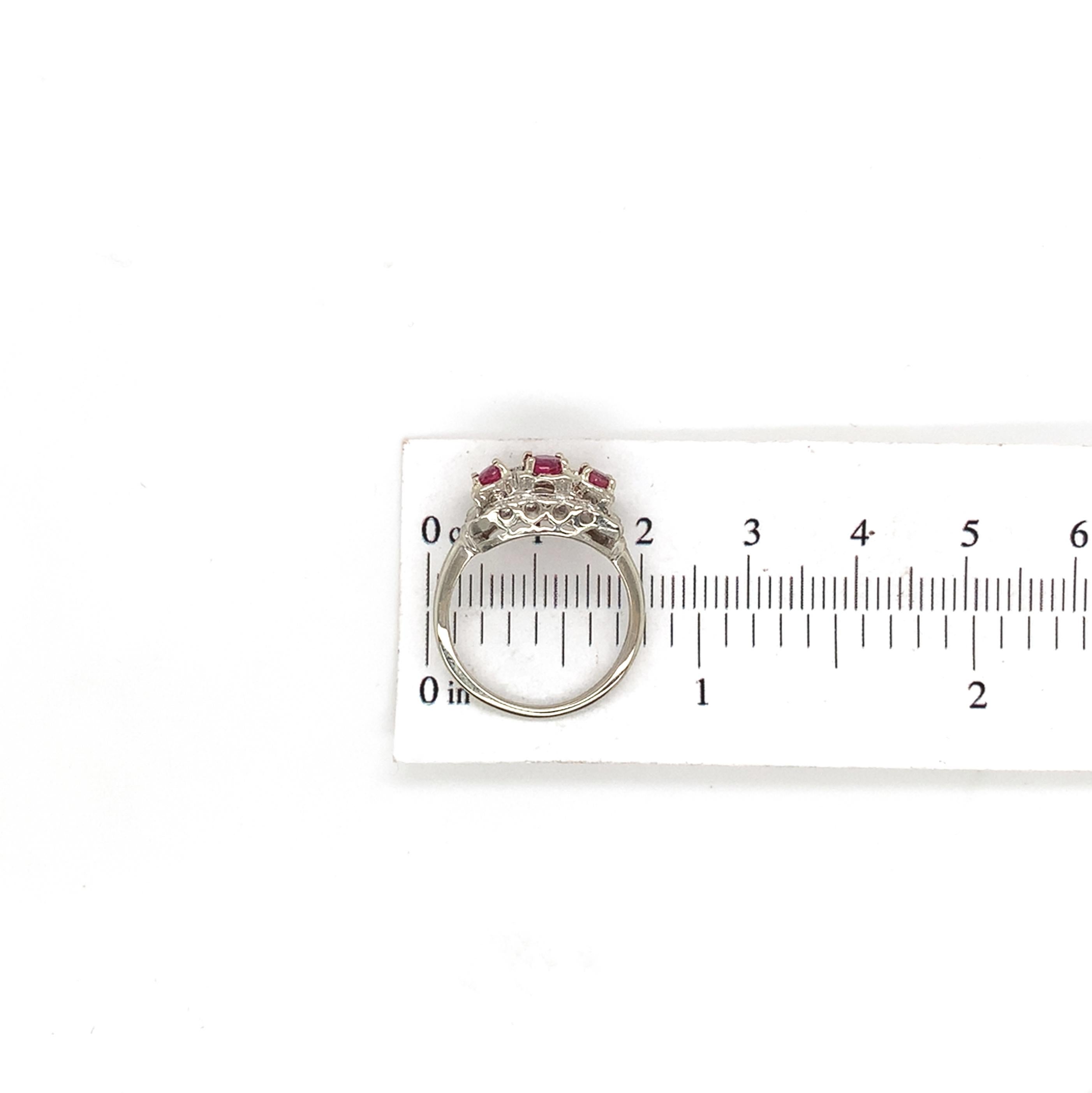 Vintage 14K White Gold .72ct tw Ruby and Diamond Band Ring size 6 For Sale 5