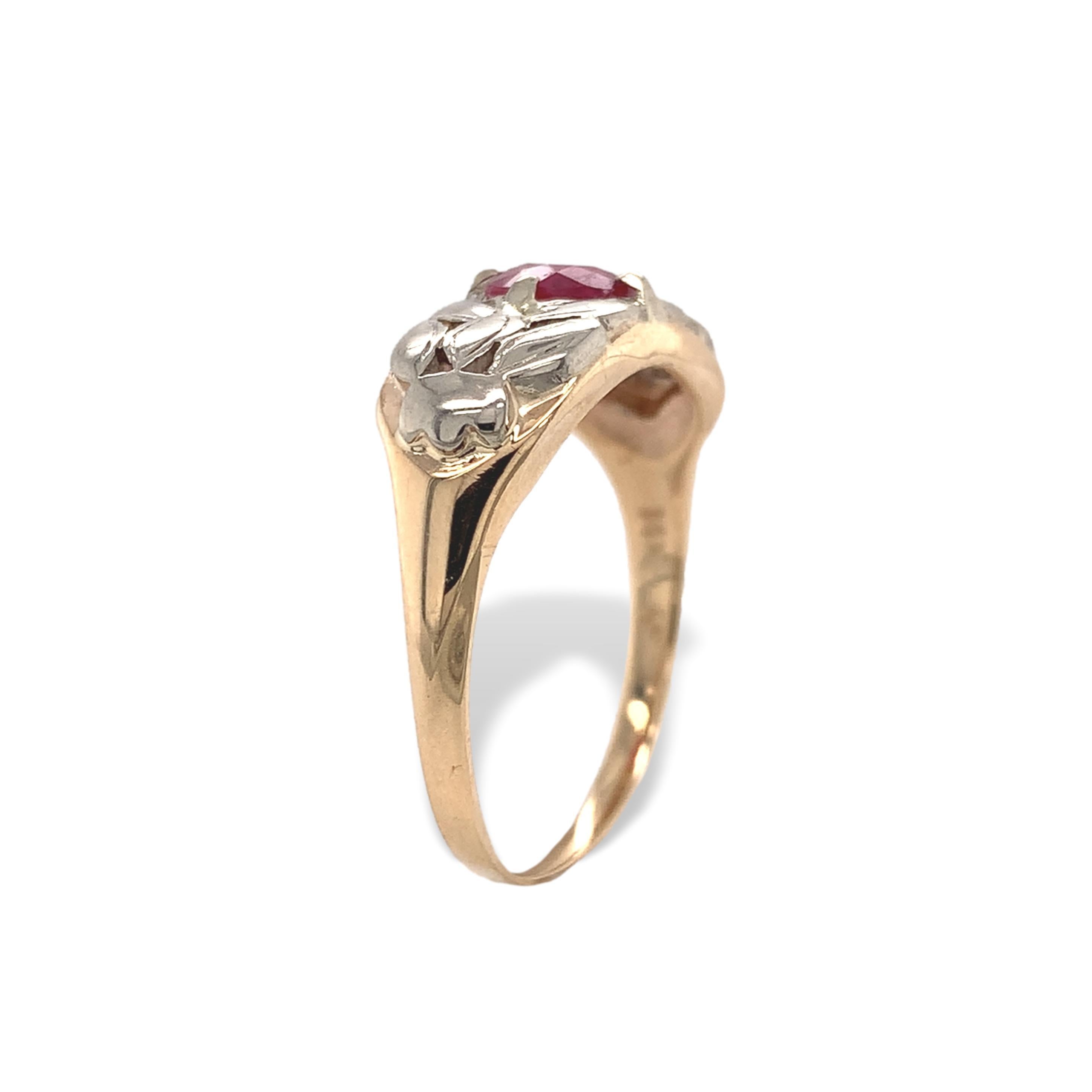 Round Cut Vintage 14K White Gold .72ct tw Ruby and Diamond Band Ring size 6 For Sale