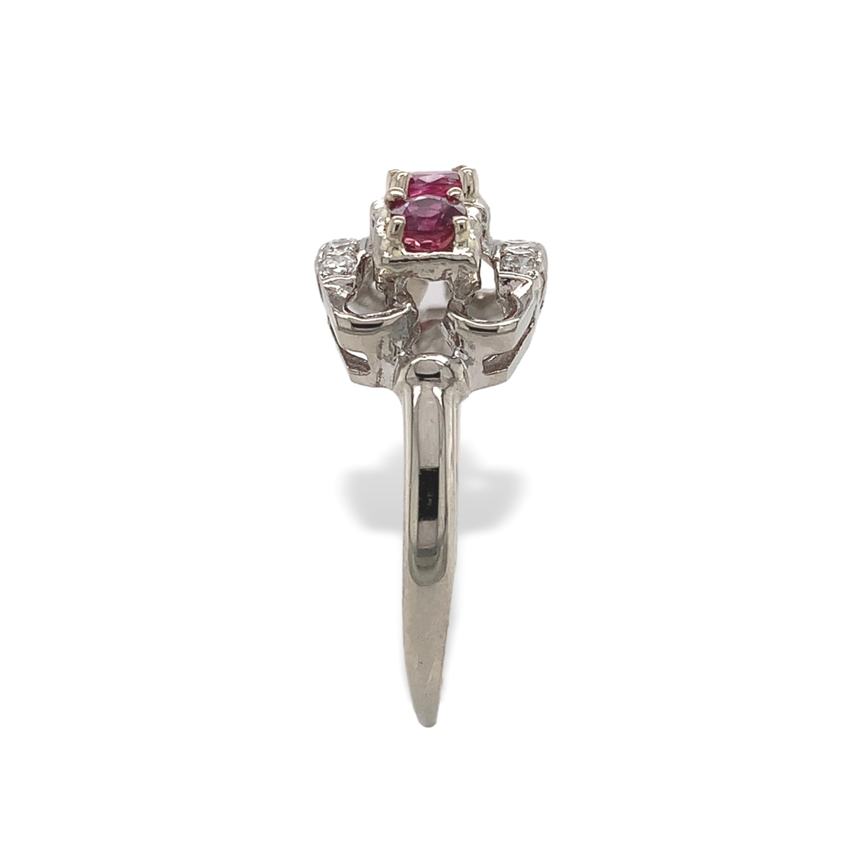 Vintage 14K White Gold .72ct tw Ruby and Diamond Band Ring size 6 In Good Condition For Sale In Big Bend, WI