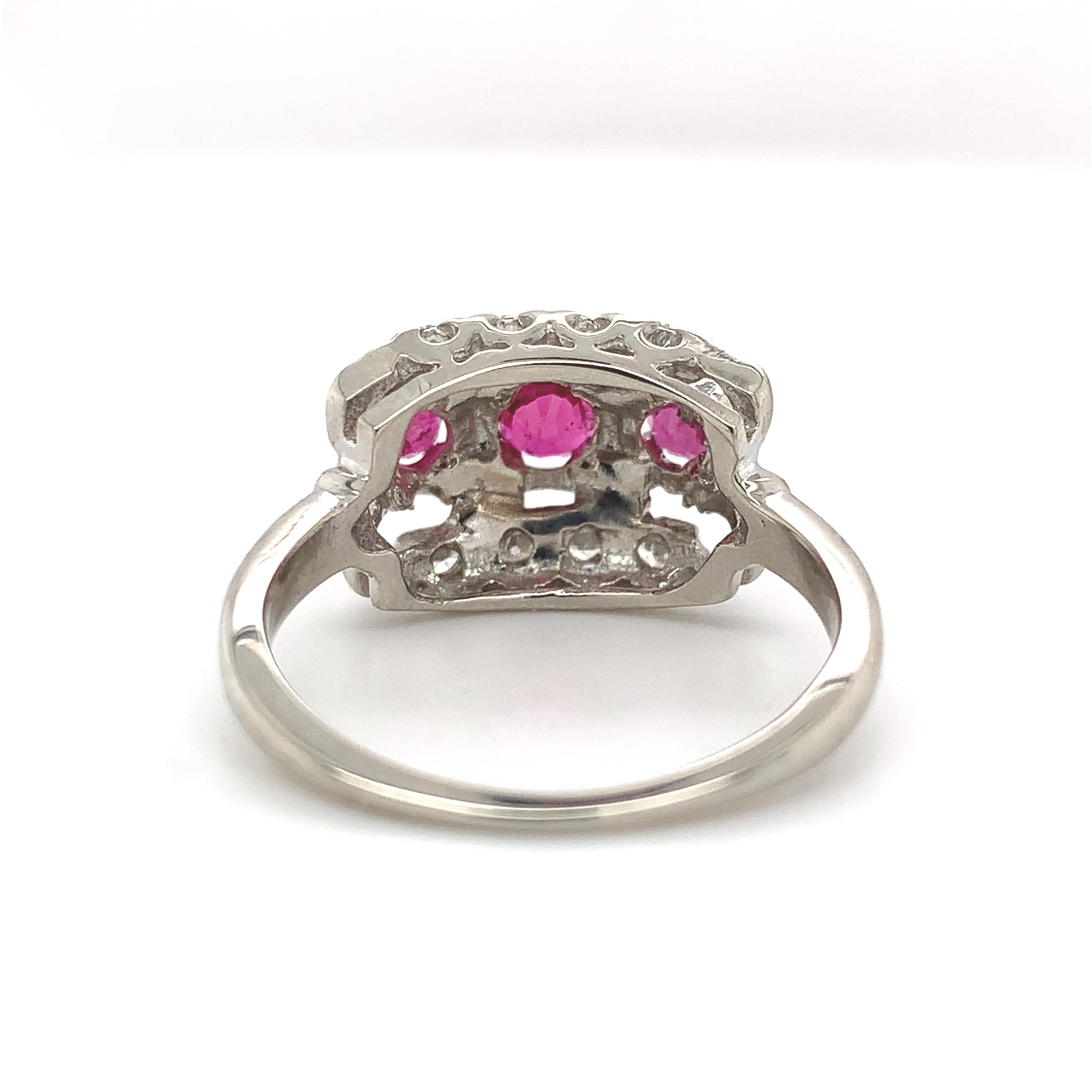 Women's or Men's Vintage 14K White Gold .72ct tw Ruby and Diamond Band Ring size 6 For Sale