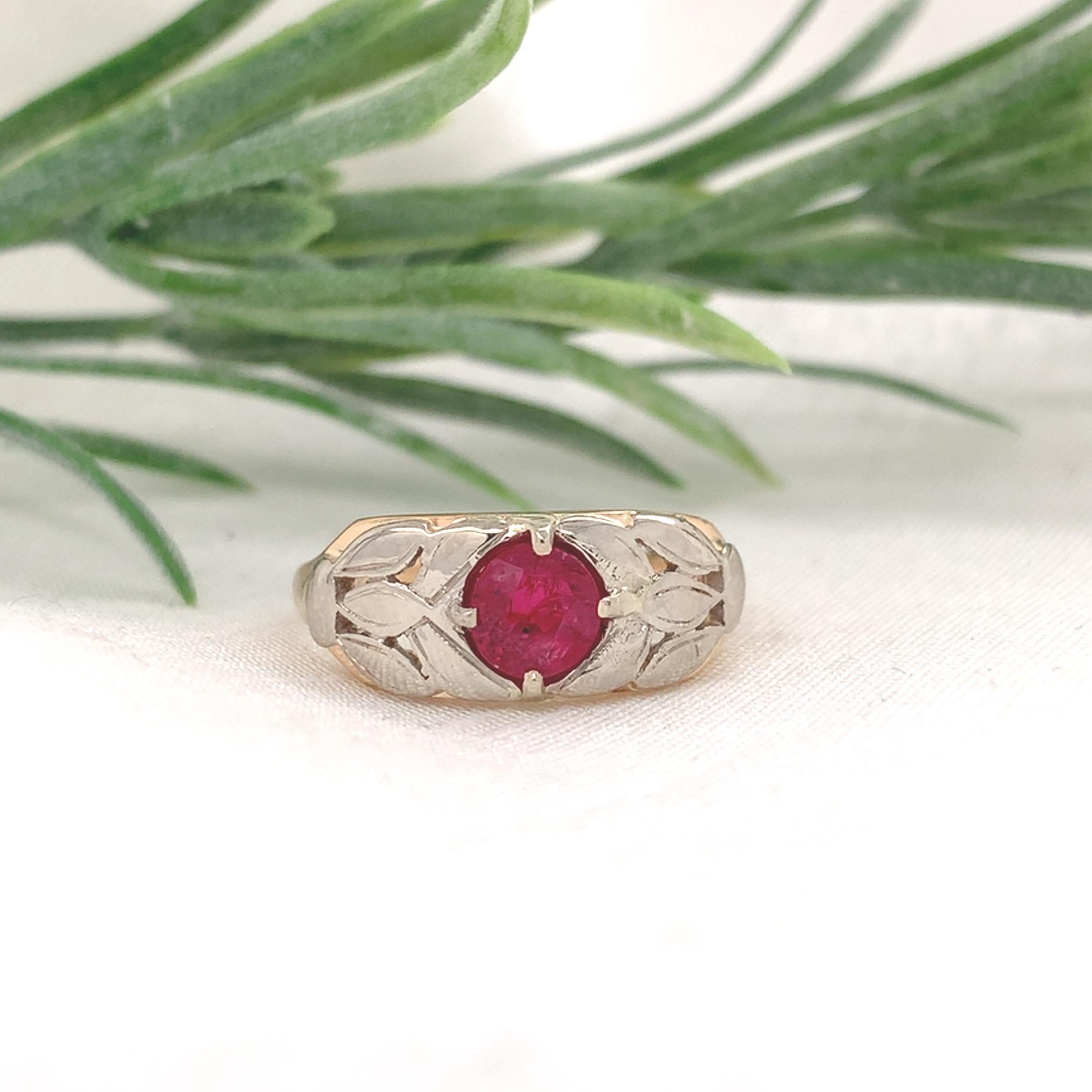 Vintage 14K White Gold .72ct tw Ruby and Diamond Band Ring size 6 For Sale 1