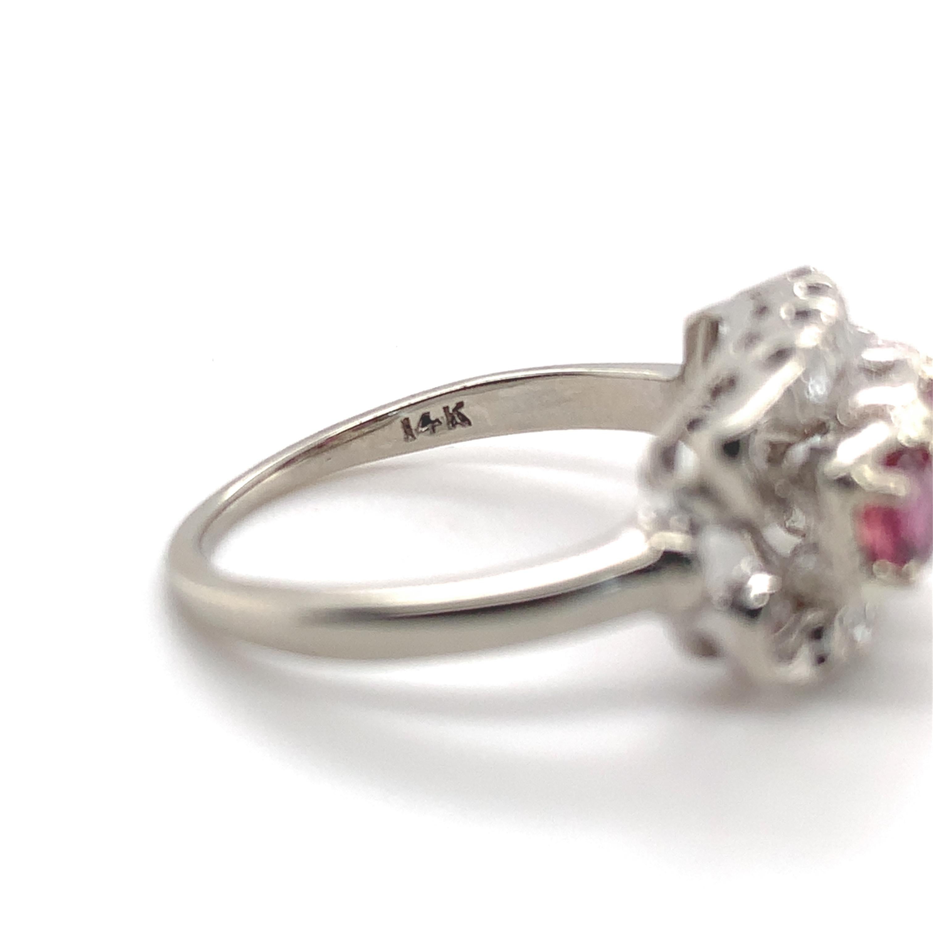 Vintage 14K White Gold .72ct tw Ruby and Diamond Band Ring size 6 For Sale 4