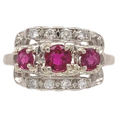 Vintage 14K White Gold .72ct tw Ruby and Diamond Band Ring size 6
