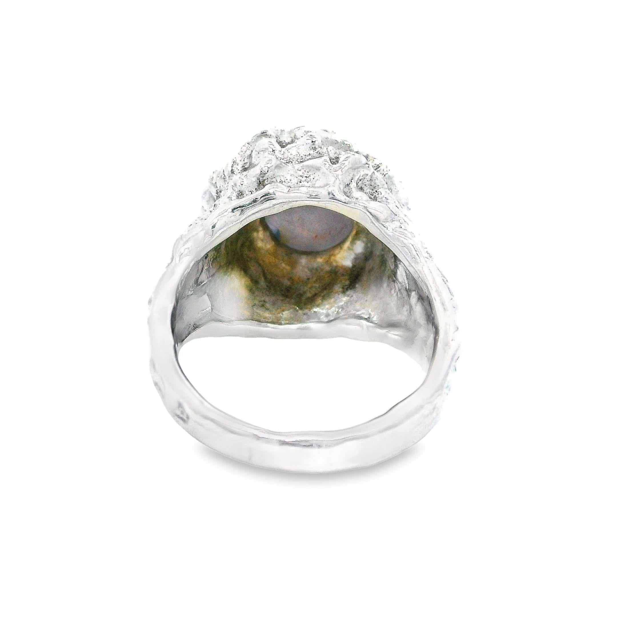 Vintage 14k White Gold 7ct Blue Star Sapphire Nugget Texture High Profile Ring 6