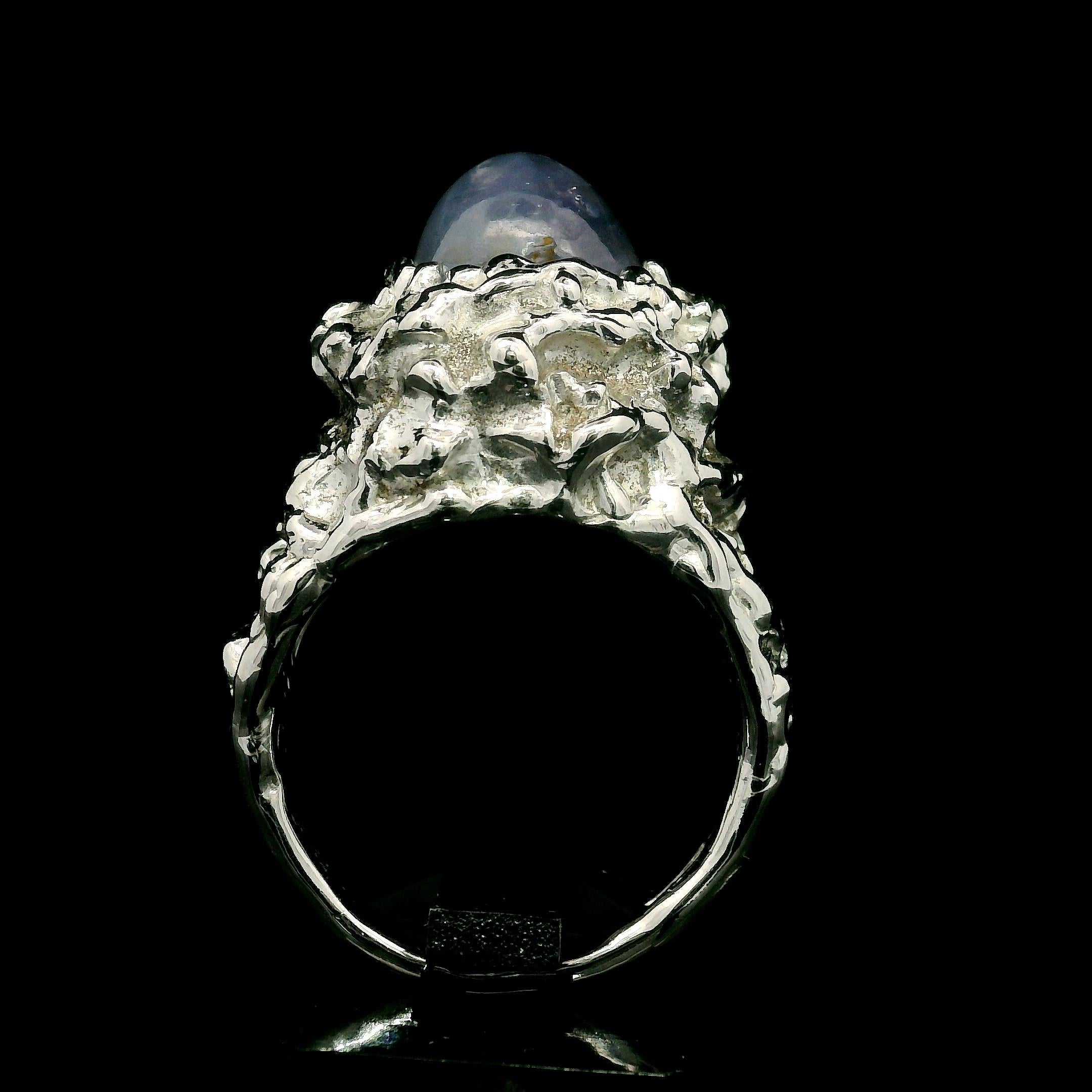 Vintage 14k White Gold 7ct Blue Star Sapphire Nugget Texture High Profile Ring 2