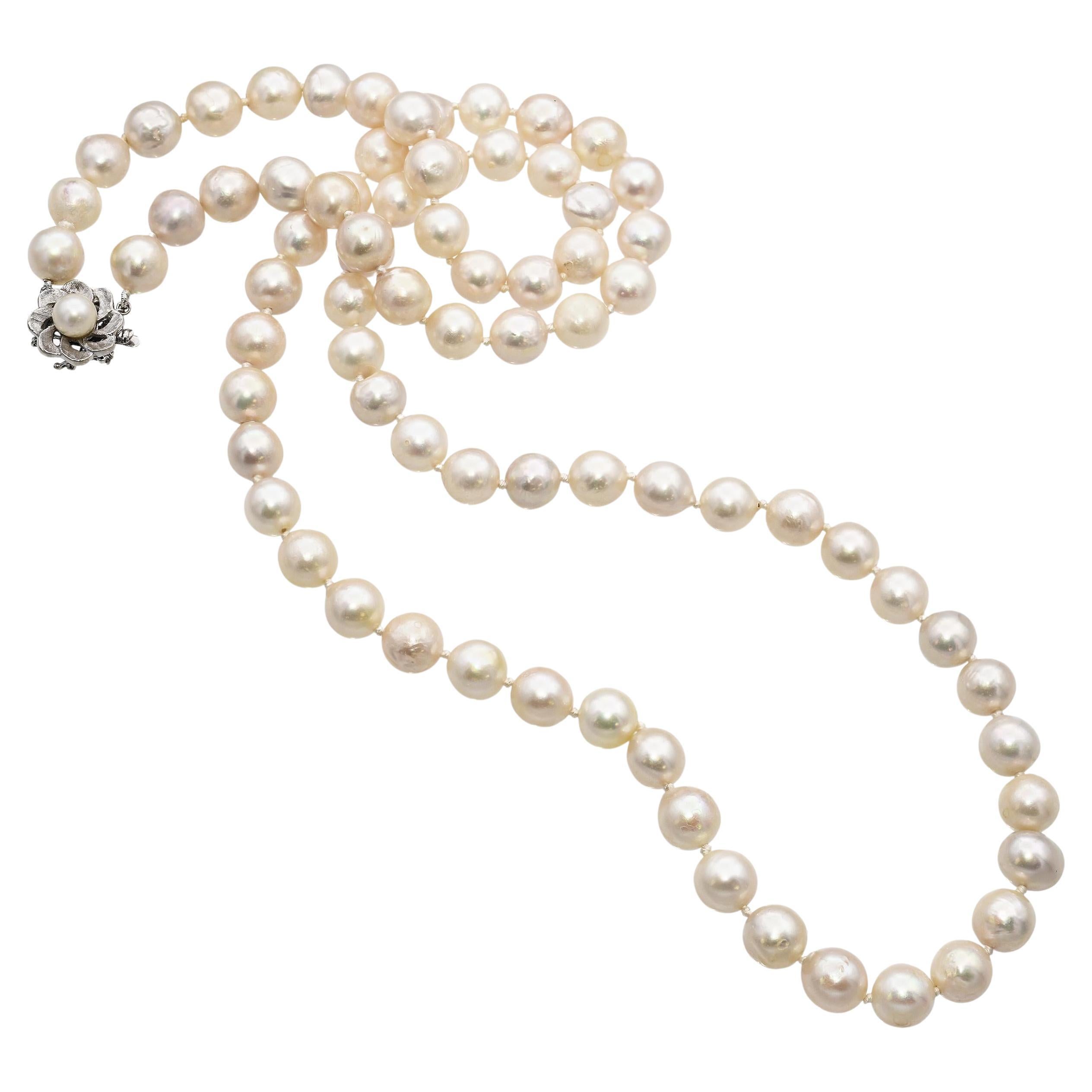 Vintage 14k White Gold Akoya Cultured Pearl XL Strand Necklace