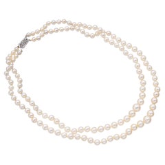 Collana a doppio filo con perle Akoya d'epoca in oro bianco 14k