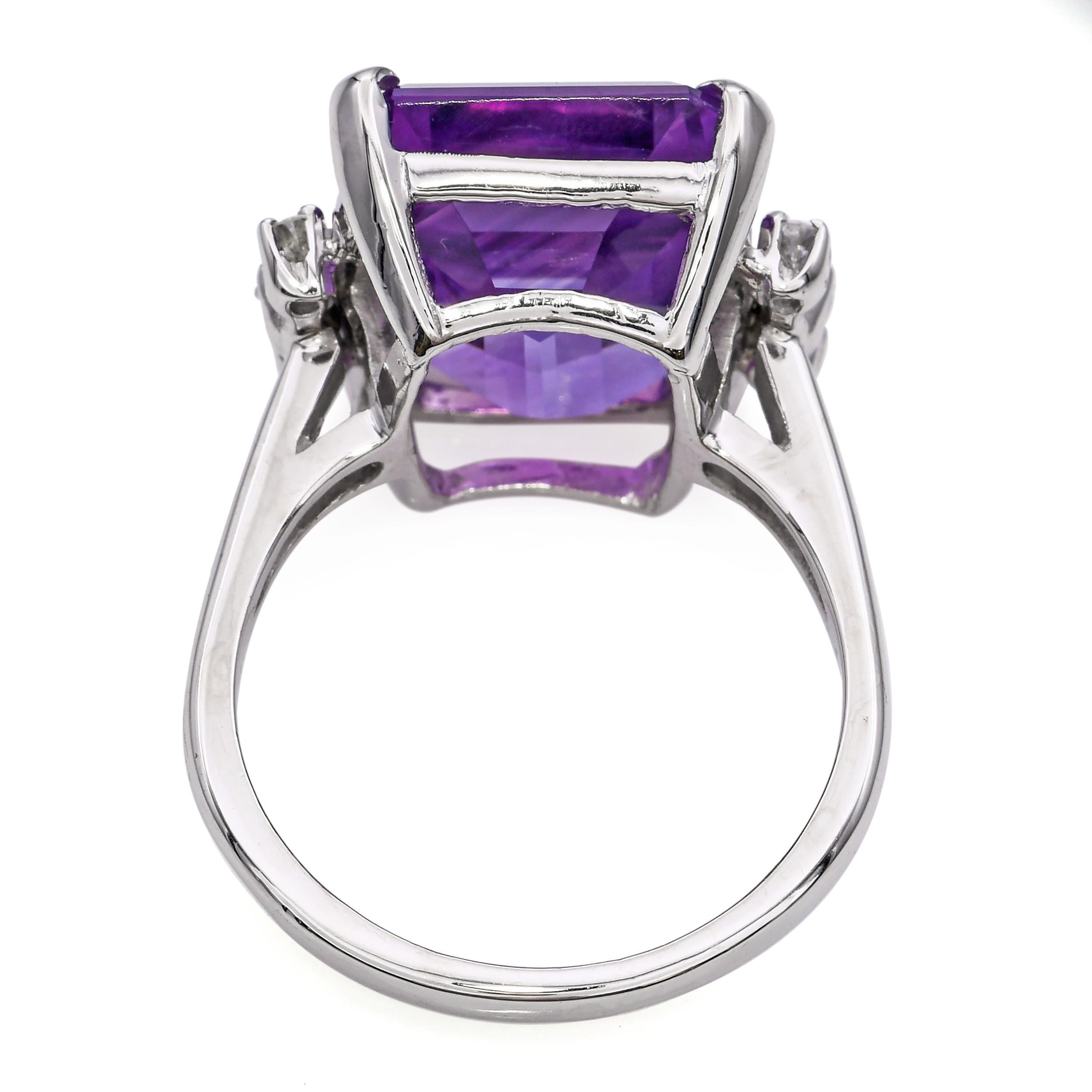 De las mujeres Anillo vintage de oro blanco de 14k con amatista y diamantes en venta