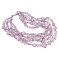 Vintage 14k White Gold Amethyst Multi-Strand Beaded Necklace