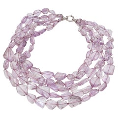Vintage 14k White Gold Amethyst Multi-Strand Beaded Necklace