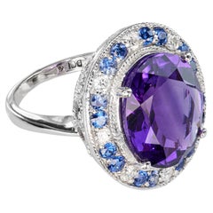 Vintage 14k White Gold Amethyst, Sapphire, & Diamond Cocktail Ring
