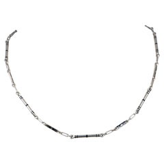 Vintage 14K White Gold and Black Enamel Watch Chain 13.75" Signed BB BinderV1194