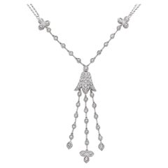 Collier fleur suspendue vintage en or blanc 14k et diamants