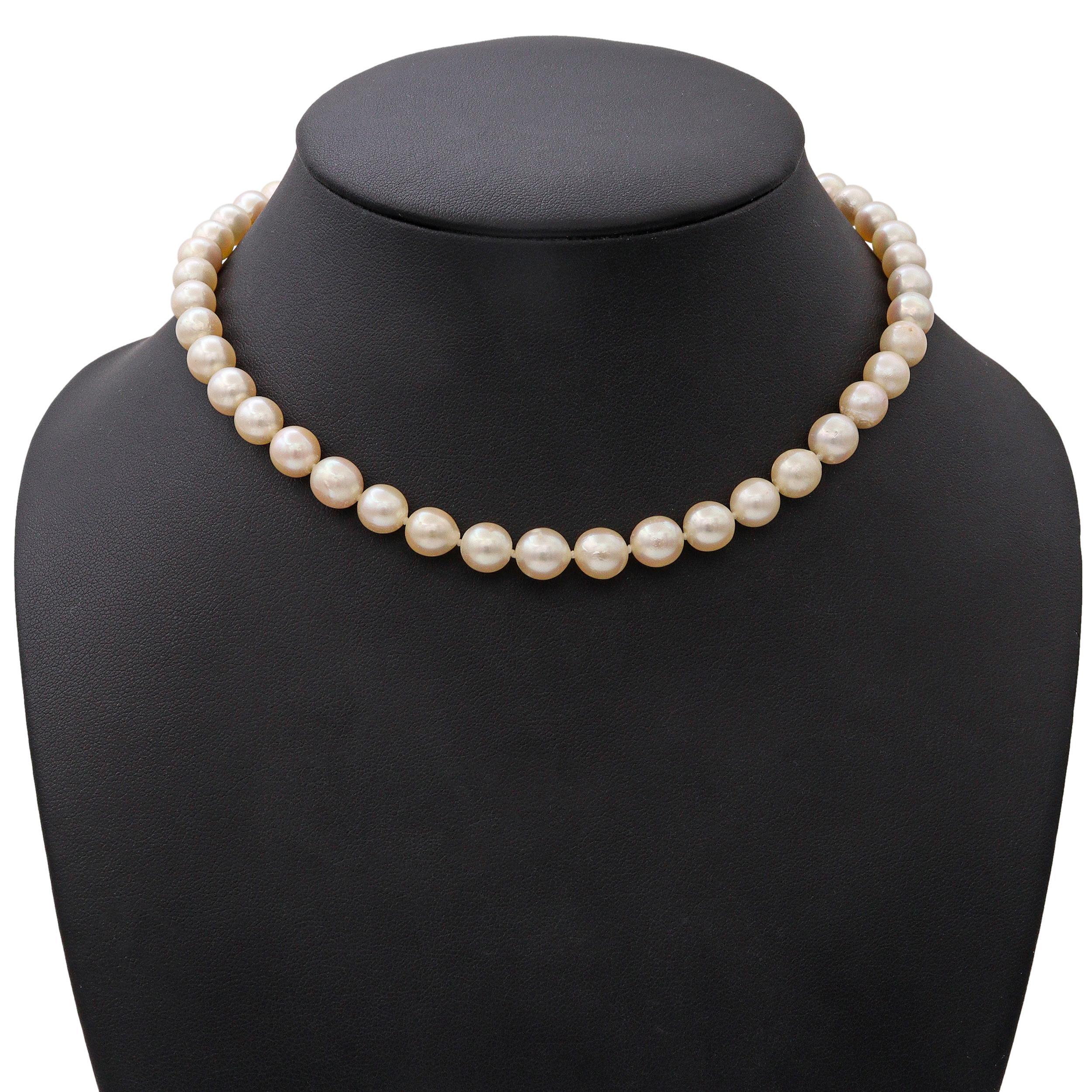 Vintage 14k Weißgold und Diamant Perlenkette Halskette im Zustand „Gut“ im Angebot in New York, NY