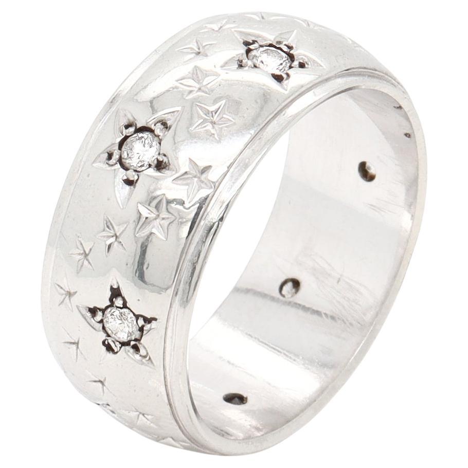 Vintage 14K White Gold and Diamond Star Cigar Band Ring