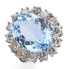 Vintage 14k White Gold Aquamarine and Diamond Cocktail Ring