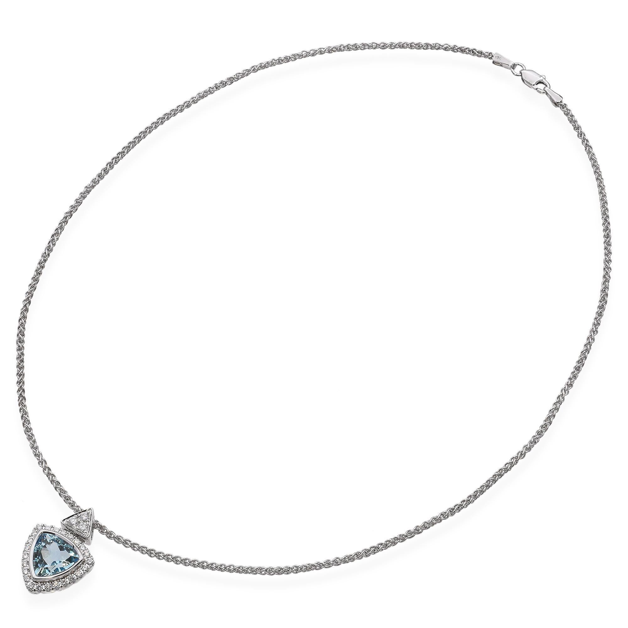Collier vintage en or blanc 14 carats avec aigue-marine et diamants Bon état - En vente à New York, NY