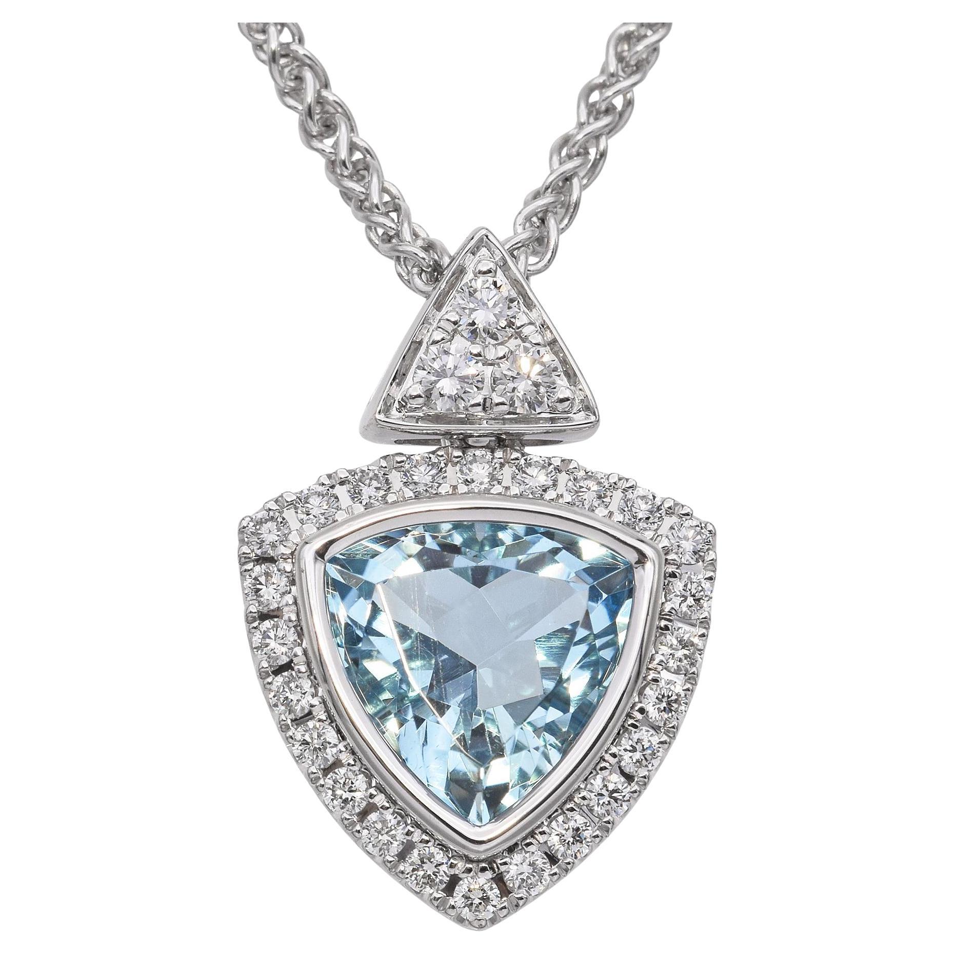 Vintage 14k White Gold Aquamarine and Diamond Necklace