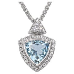 Vintage 14k White Gold Aquamarine and Diamond Necklace
